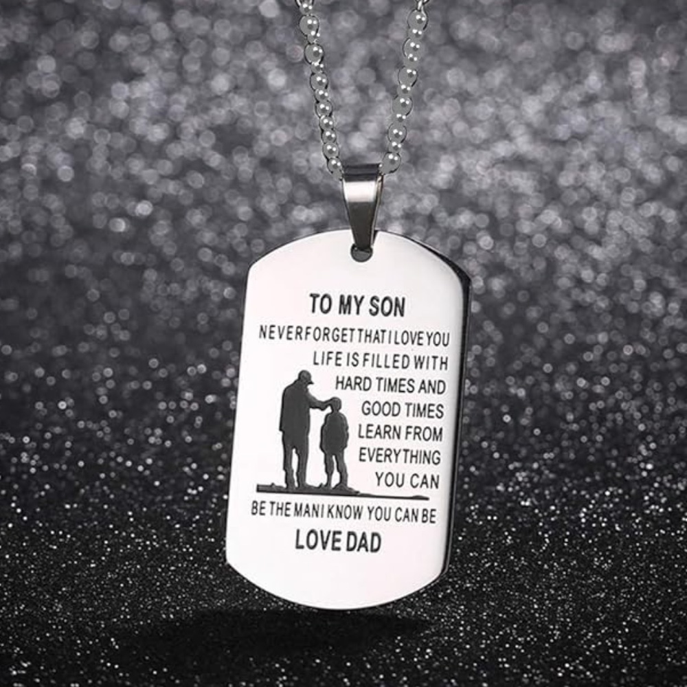 To My Son Love Dad Dog Tag Stainless Steel Braver Stronger Loved Gift Necklace